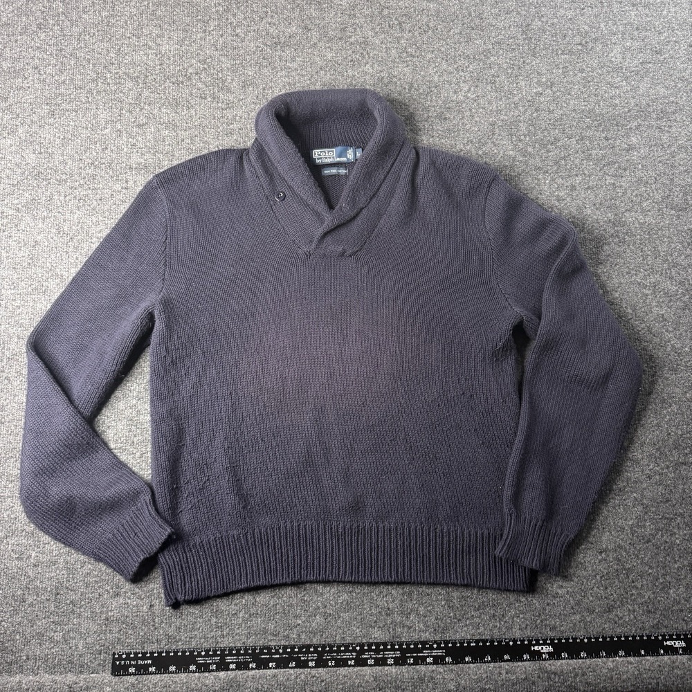 Polo Ralph Lauren Sweater Men Large Blue Pima Cotton Shawl Collar Pullover